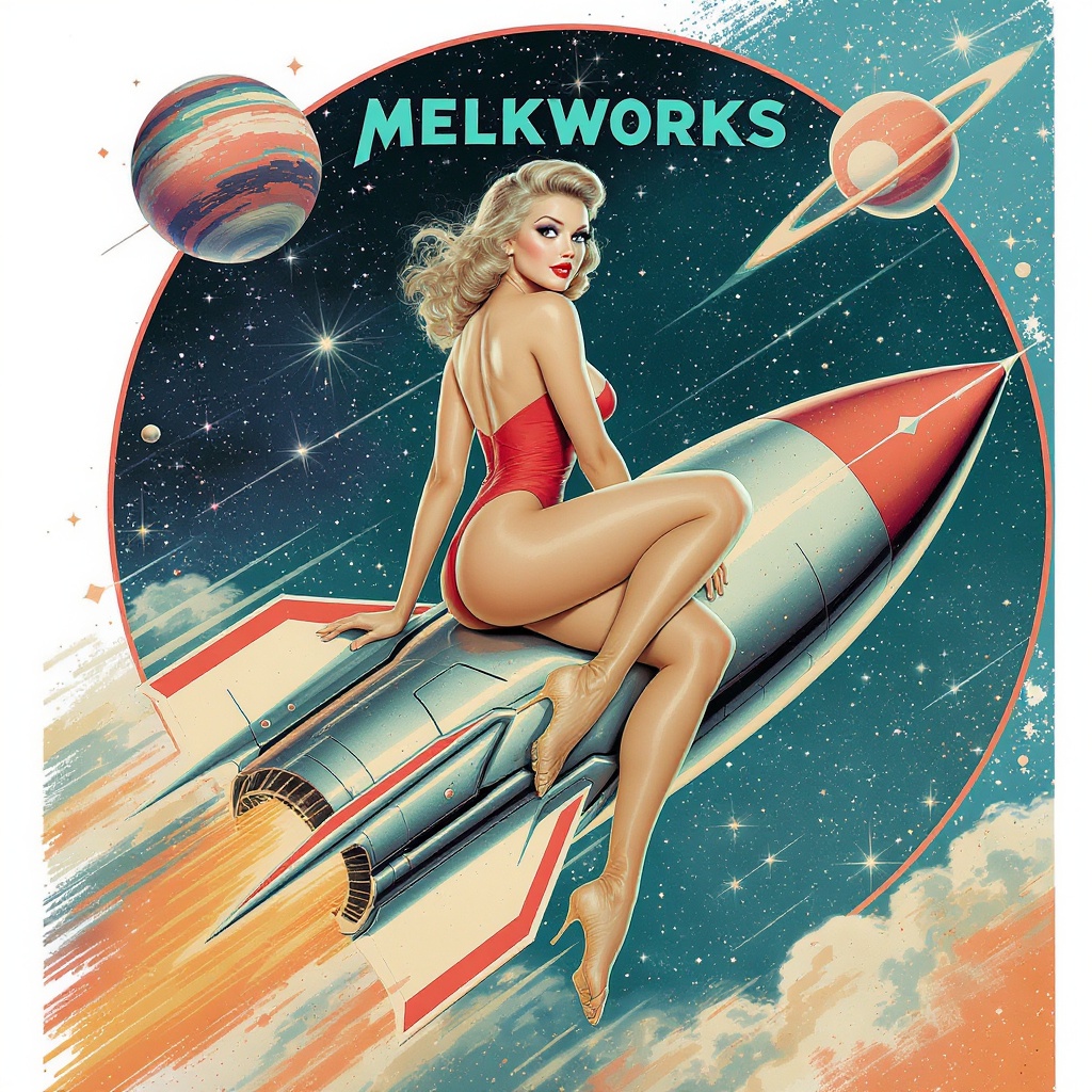 Melkworks retro-futurist pinup illustration